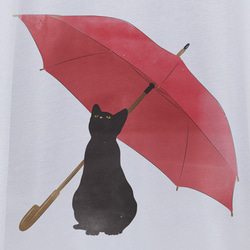 雨やどる黒猫 ワンピースTee（ホワイト） / R039-O-WH 2枚目の画像