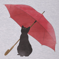 【在庫限り500円OFF】雨やどる黒猫Tee ラグラン七分袖（ヘザーホワイト×ヘザーブラック） / R039-R-HWH 2枚目の画像