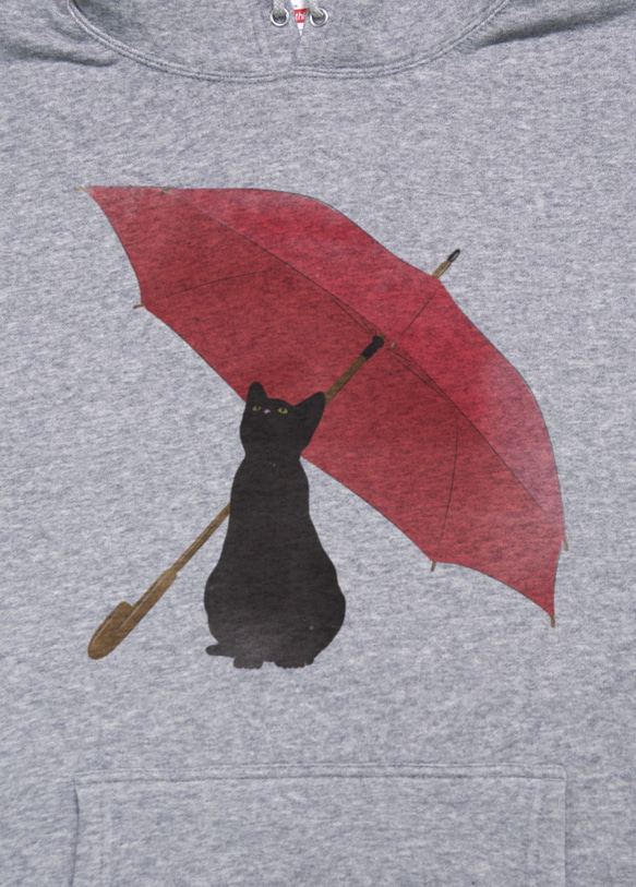 雨やどる黒猫 BIG HOODIE（ヘザーグレー） / R039-PB-GR 2枚目の画像