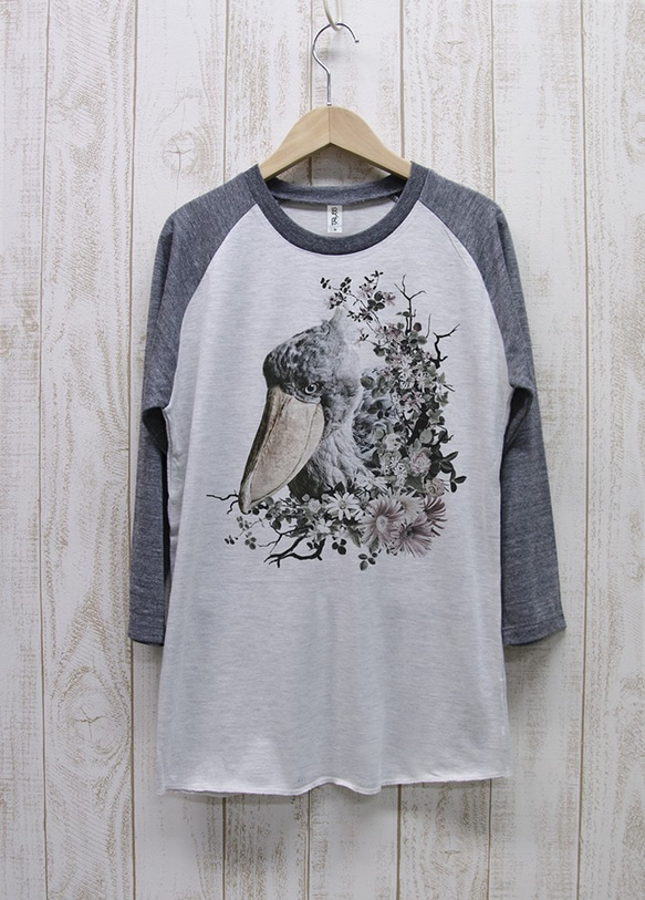 ronronHUSHBILL Tee Raglan四分之三袖（希瑟·白x希瑟·黑）/ R036-R-HWH 第1張的照片