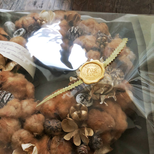 送料無料【クリスマス2025】ブラウン コットンフラワーのフワフワ Xmas