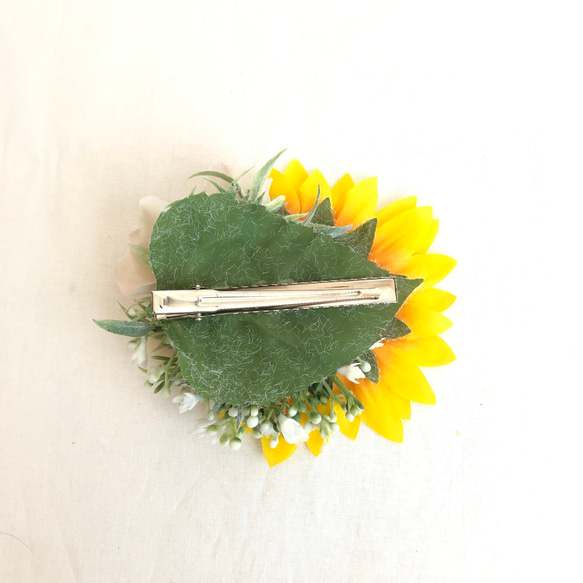 夏の向日葵かすみ草ヘアクリップ 6枚目の画像