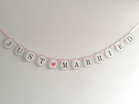 JUST ♡ MARRIED banner. Choose ribbon color. Bunting garland. 第8張的照片