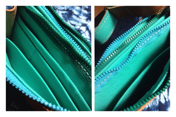 革のお財布ショルダーポーチ（麻の葉刺繍） 2枚目の画像