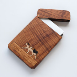 木製名片夾Hawaiian Koa [行走的貓印花布]一種 第1張的照片