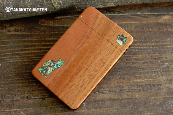 木製名刺入れマホガニー　【猫のシルエット】 3枚目の画像