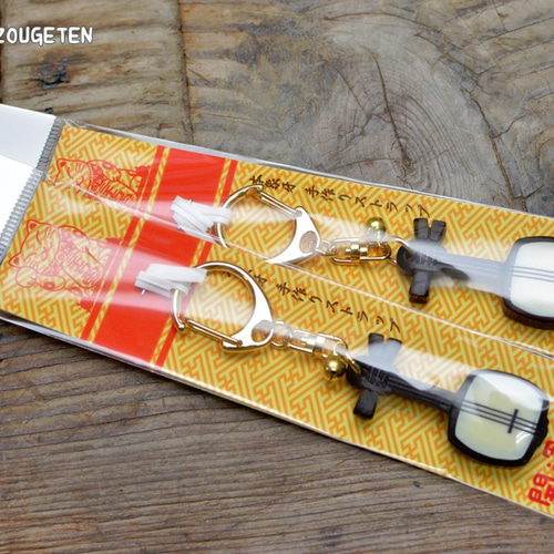 本象牙と紫檀製 三味線ストラップ キーホルダー tanakazougeten
