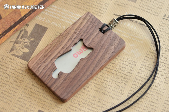 木製パスケース【猫】☆定期券☆ウォールナット　 3枚目の画像