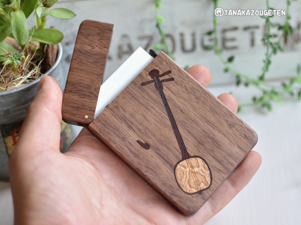 木製名刺入れウォールナット【沖縄　三線】