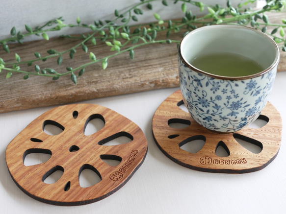 ウッドコースター【レンコン】小サイズ 3枚目の画像