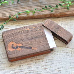 木質名片夾【吉他&amp;葉】胡桃木 第2張的照片