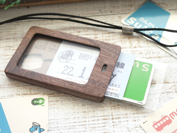 木製パスケース　定期券【三味線シルエット】ウォールナット 5枚目の画像
