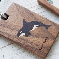 木製パスケース窓付き【シャチ】ICカードピッタリサイズ 2枚目の画像