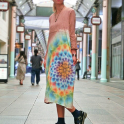 最新版本的帥氣染色!!超級流行的新長袖連衣裙♪美麗的曼陀羅HD12-8米色易於穿著 第6張的照片