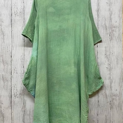 染髮的最新作品!!雙層紗布洋裝輕柔的植被綠色和藍色雪花HD12-91 第8張的照片