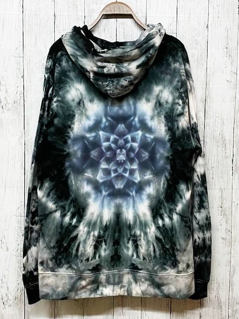 Hippies Dye最新作！！タイダイパーカー プルオーバー　 ブラックムラ染め　曼荼羅　XLサイズ HD12-97