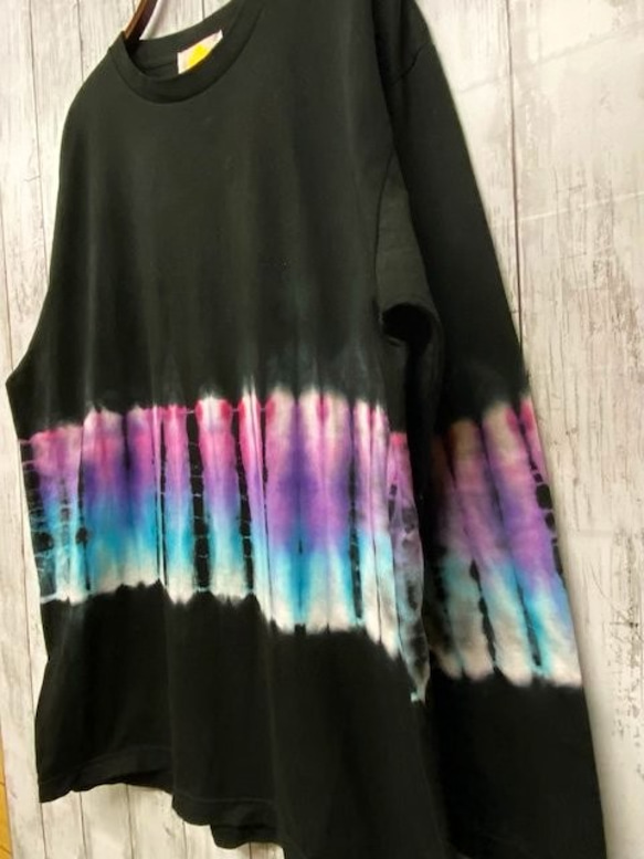 HIPPIES DYE タイダイ染め 長袖Ｔシャツ♪ ブラック HD13-05 XL 2枚目の画像