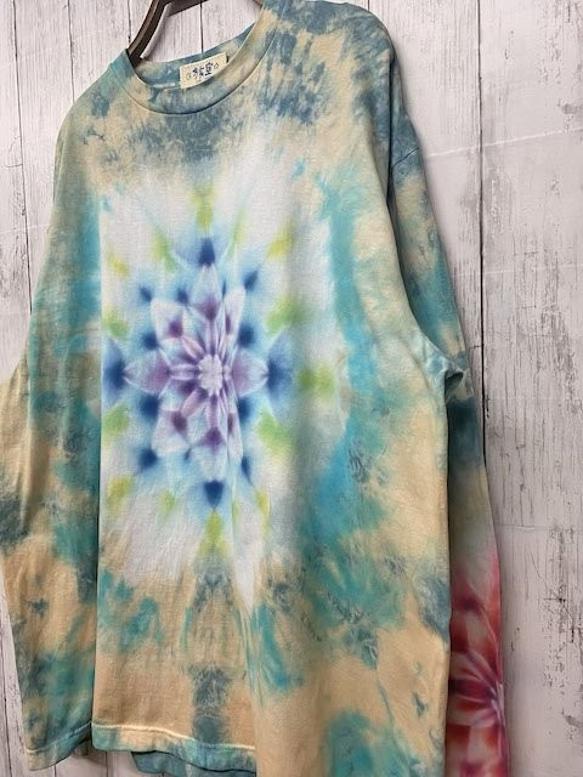 タイダイ染め ビッグシルエット長袖Ｔシャツ　曼荼羅 　HIPPIES DYE新作　XLサイズ HD13-39 2枚目の画像