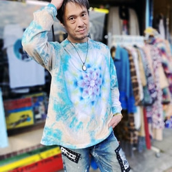 タイダイ染め ビッグシルエット長袖Ｔシャツ　曼荼羅 　HIPPIES DYE新作　XLサイズ HD13-39 8枚目の画像