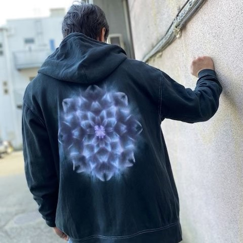 タイダイ フーディ ジップアップ パーカー ブラック ムラ染め XLサイズ 曼荼羅 Hippies Dye最新作 タイダイ染め フーディ ジップアップ パーカー ブラック 曼荼羅