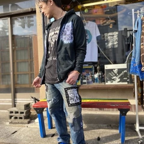 タイダイ フーディ ジップアップ パーカー ブラック ムラ染め XLサイズ 曼荼羅 Hippies Dye最新作 タイダイ染め フーディ ジップアップ パーカー ブラック 曼荼羅