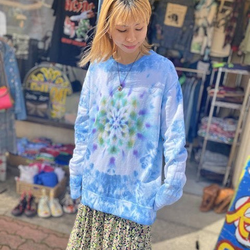 タイダイ染め スウェット トレーナー ブルー 曼荼羅染め XLサイズ