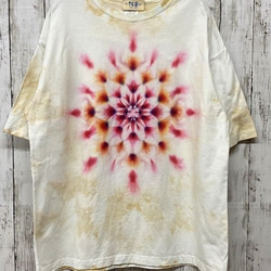 タイダイ染め　ビッグシルエット Tシャツ　Lサイズ　曼荼羅　ムラ染めベージュ Hippies Dye HD13-75 1枚目の画像