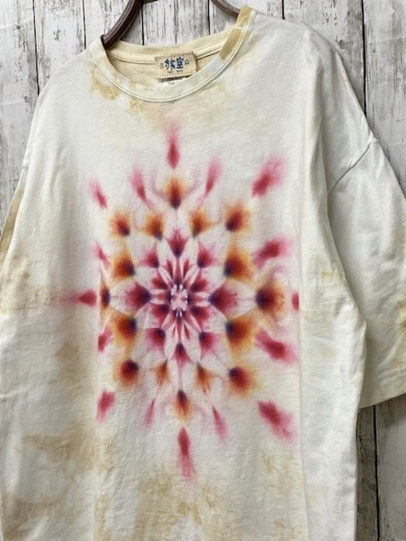 タイダイ染め　ビッグシルエット Tシャツ　Lサイズ　曼荼羅　ムラ染めベージュ Hippies Dye HD13-75 2枚目の画像