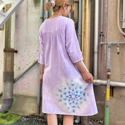 紮染染色束腰連衣裙 淡雅的淡紫色和華麗的大曼陀羅 HD14-02 第4張的照片
