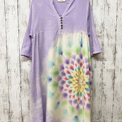 紮染染色束腰連衣裙 淡雅的淡紫色和華麗的大曼陀羅 HD14-02 第6張的照片