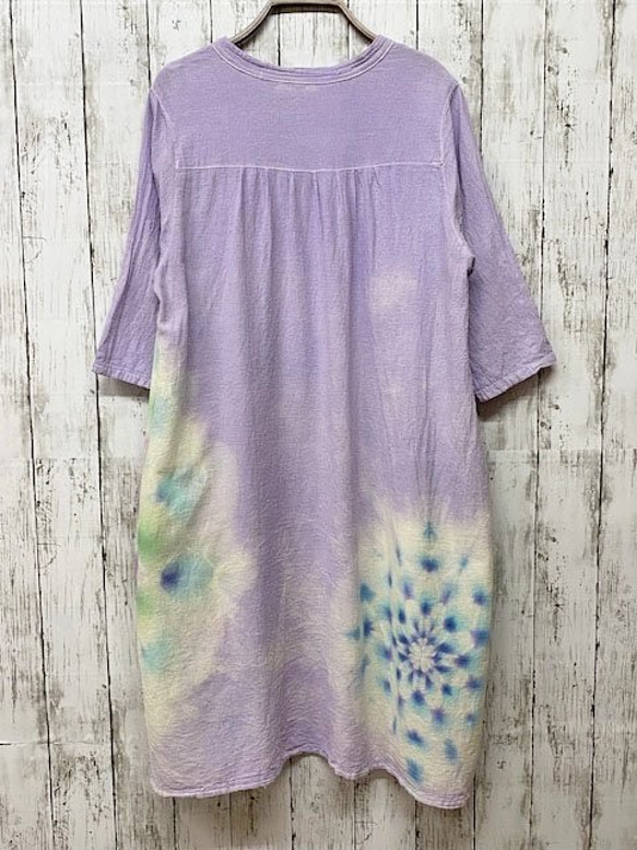 紮染染色束腰連衣裙 淡雅的淡紫色和華麗的大曼陀羅 HD14-02 第9張的照片