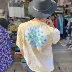 タイダイ染め ビッグシルエット Tシャツ　Lサイズ　曼荼羅プリント　ベージュムラ染め　Hippies Dye 14-03 7枚目の画像