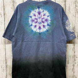 タイダイ染め ヘンリーネックTシャツ　Mサイズ　曼荼羅　ブラック×ブルー段染め　Hippies Dye HD14-5 2枚目の画像