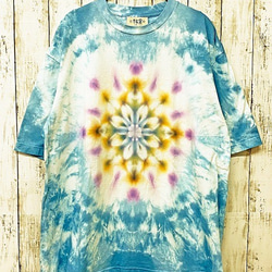 タイダイ染め　ビッグシルエット Tシャツ　Lサイズ　曼荼羅　ムラ染め ブルー Hippies Dye HD14-13 1枚目の画像