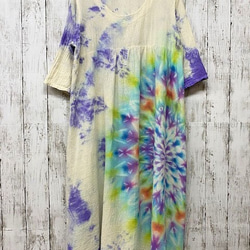 紮染長裙 Hippies Dye 最新紫藍色不勻染夢幻孔雀曼陀羅14-21 第5張的照片