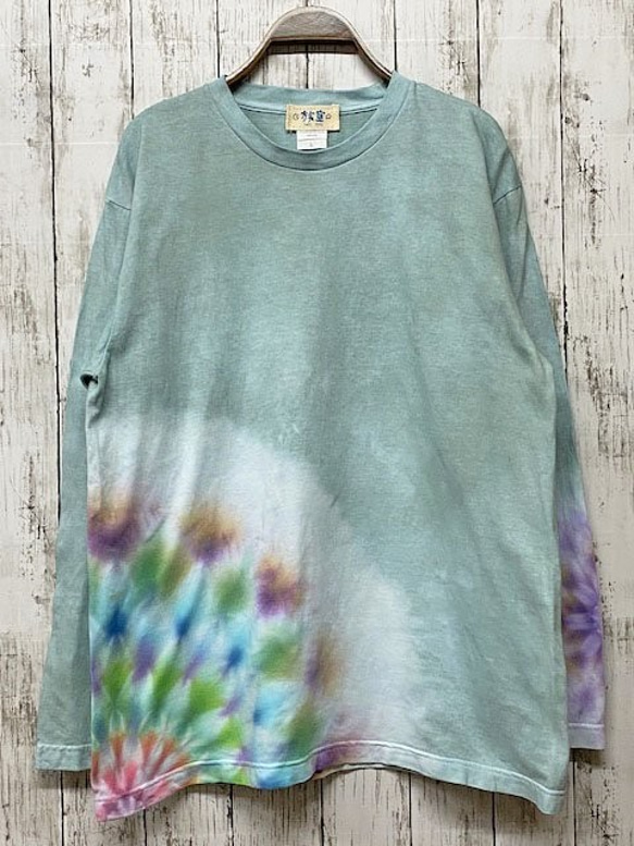 タイダイ染め 長袖Tシャツ　Lサイズ 　曼荼羅 　HIPPIES DYE新作　秘色 HD14-78 1枚目の画像