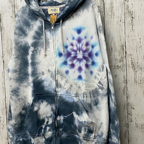 タイダイ染め フーディ ジップアップ パーカー 曼荼羅 ブルー