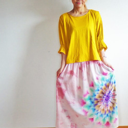 タイダイ　絞り染め　曼荼羅　スカート♪優しい上品なモーブピンクをムラ染め♪落ち着いた色彩で華やかな大曼荼!!HD7-70 8枚目の画像