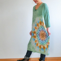 紮染紮染曼陀羅新的寬鬆長裙♪輕輕雅緻的綠色染色不均在HD7-93的美麗的大曼荼羅☆☆ 第8張的照片
