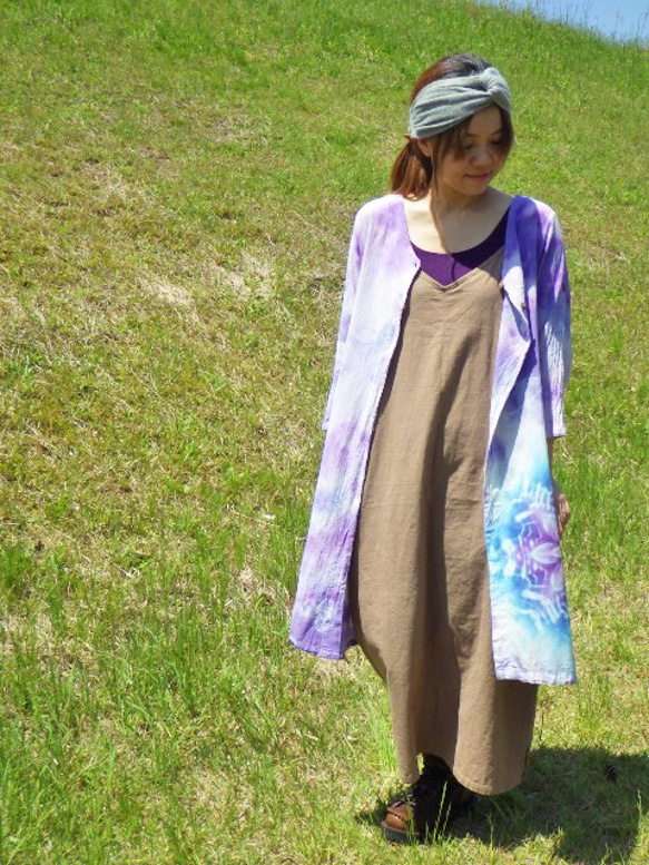 紮染紮染新款前襟束腰開衫♪美麗的紫色不均勻染色和夢幻般的雪花曼荼羅♪HD8-69 第1張的照片
