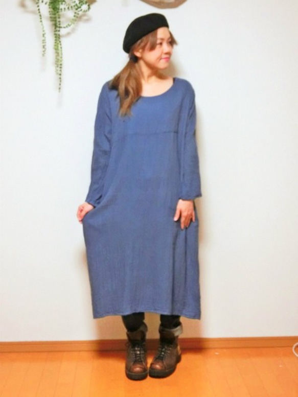 帥染蓬鬆雙層紗網長袖洋裝靛藍HD10-69 第2張的照片