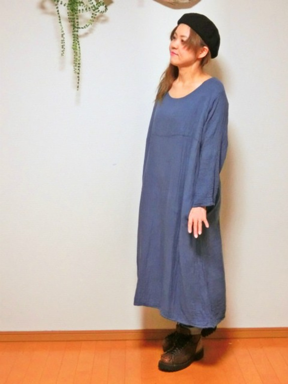 帥染蓬鬆雙層紗網長袖洋裝靛藍HD10-69 第3張的照片