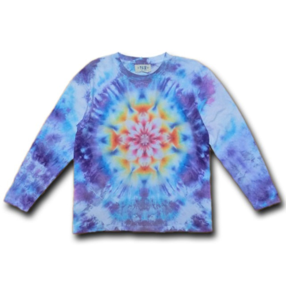 HIPPIES DYE 手染めタイダイ絞り染め　マンダラ 長袖Ｔシャツ♪Mサイズ HD11-51 4枚目の画像