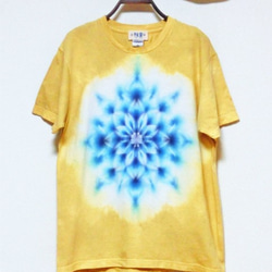 Hippies Dye☆Ｔシャツ　Mサイズ　タイダイ曼荼羅☆ ライトマスタード HD11-92 1枚目の画像