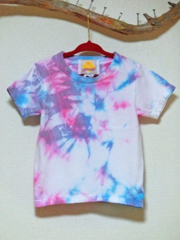 HIPPIES DYE 手染めタイダイ絞り染め　Ｔシャツ♪キッズ100cm HD11-90 1枚目の画像