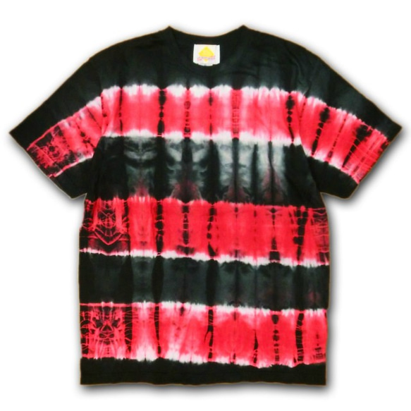 ROLLOVER×HIPPIES DYE☆紮染T卹Grunge Border Red×Black HD11-93XL 第1張的照片