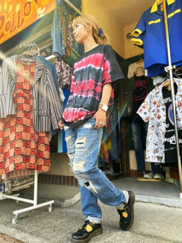 ROLLOVER×HIPPIES DYE☆紮染T卹Grunge Border Red×Black HD11-93XL 第5張的照片