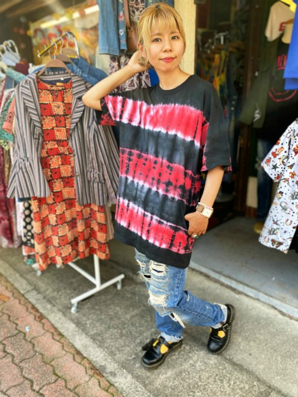 ROLLOVER×HIPPIES DYE☆紮染T卹Grunge Border Red×Black HD11-93XL 第6張的照片