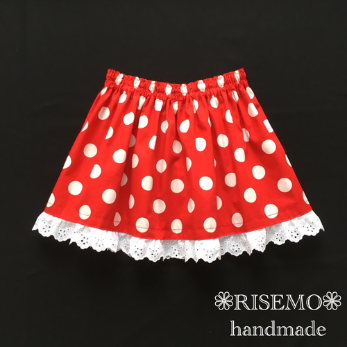 ハンドメイド 細く キッズミニーちゃん風ドットスカート120 70〜130  