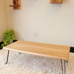 32.アイアン×パイン材の折りたたみテーブル90×40 テーブル